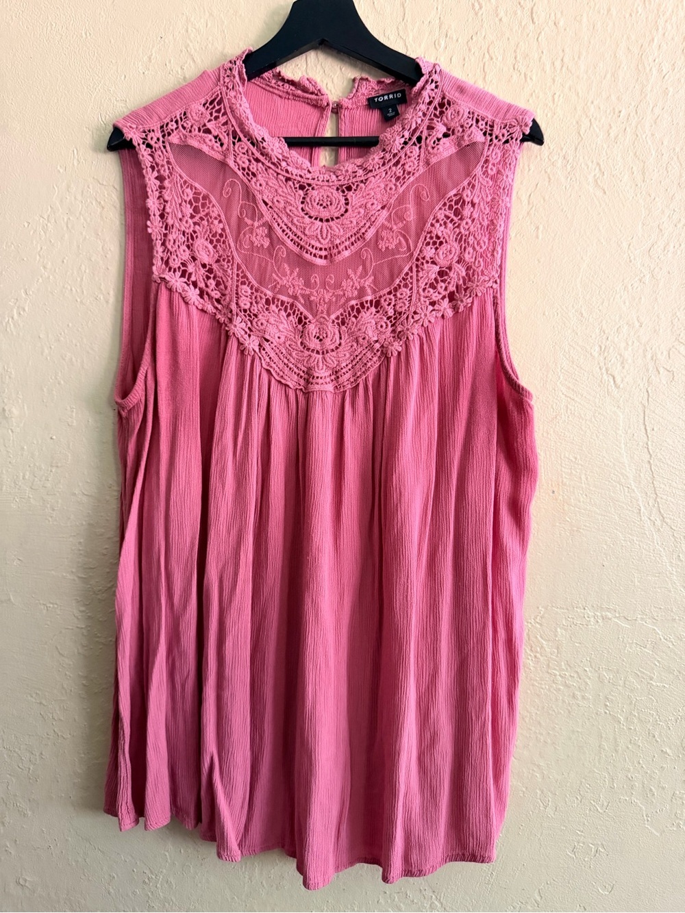 torrid Pink Crochet Yoke Sleeveless Blouse